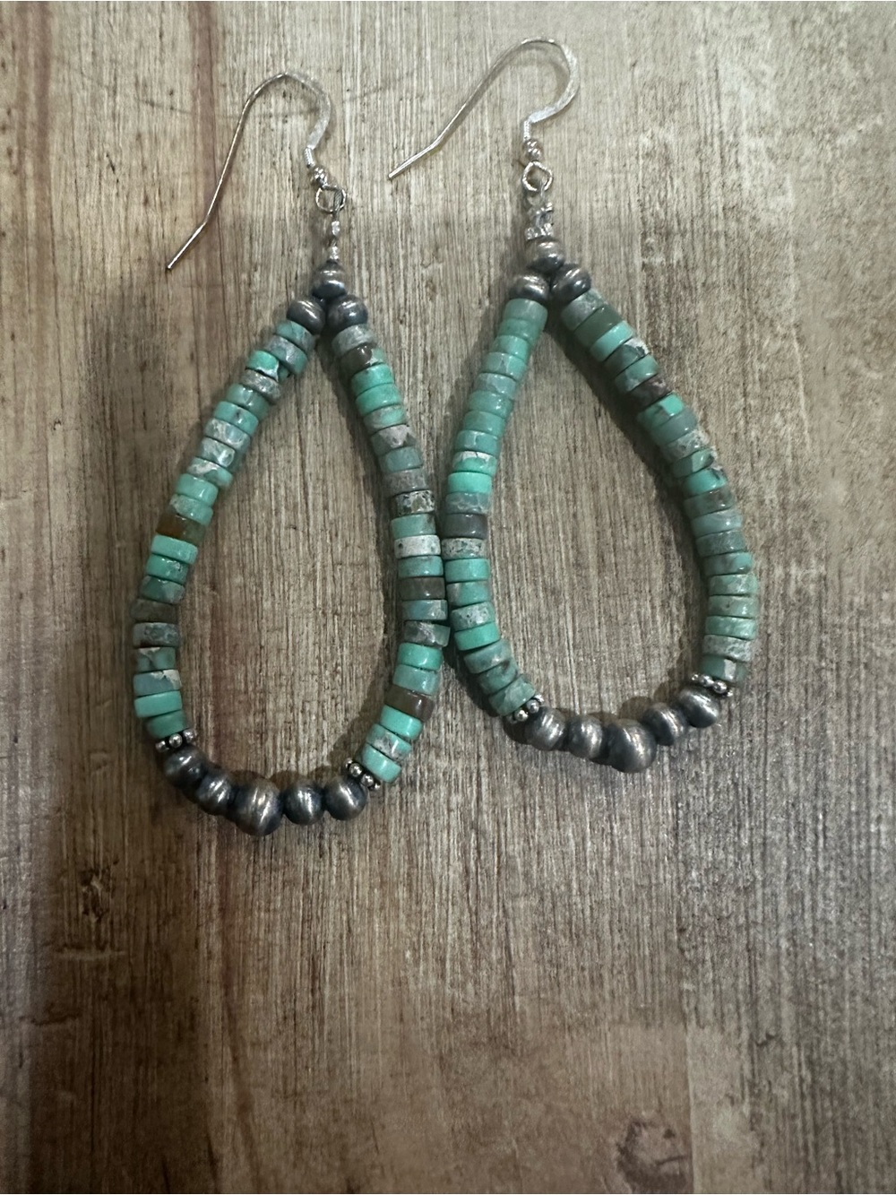 Turquoise Beaded Teardrop Earrings - Unbranded